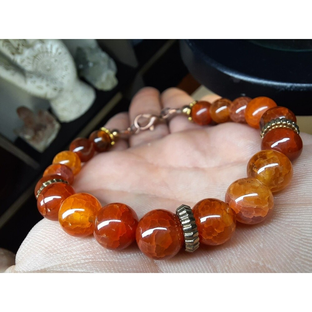 Handmade Semi Precious Stone Fire Dragon Vein Agate Beaded Bracelet - Picture 4 of 8